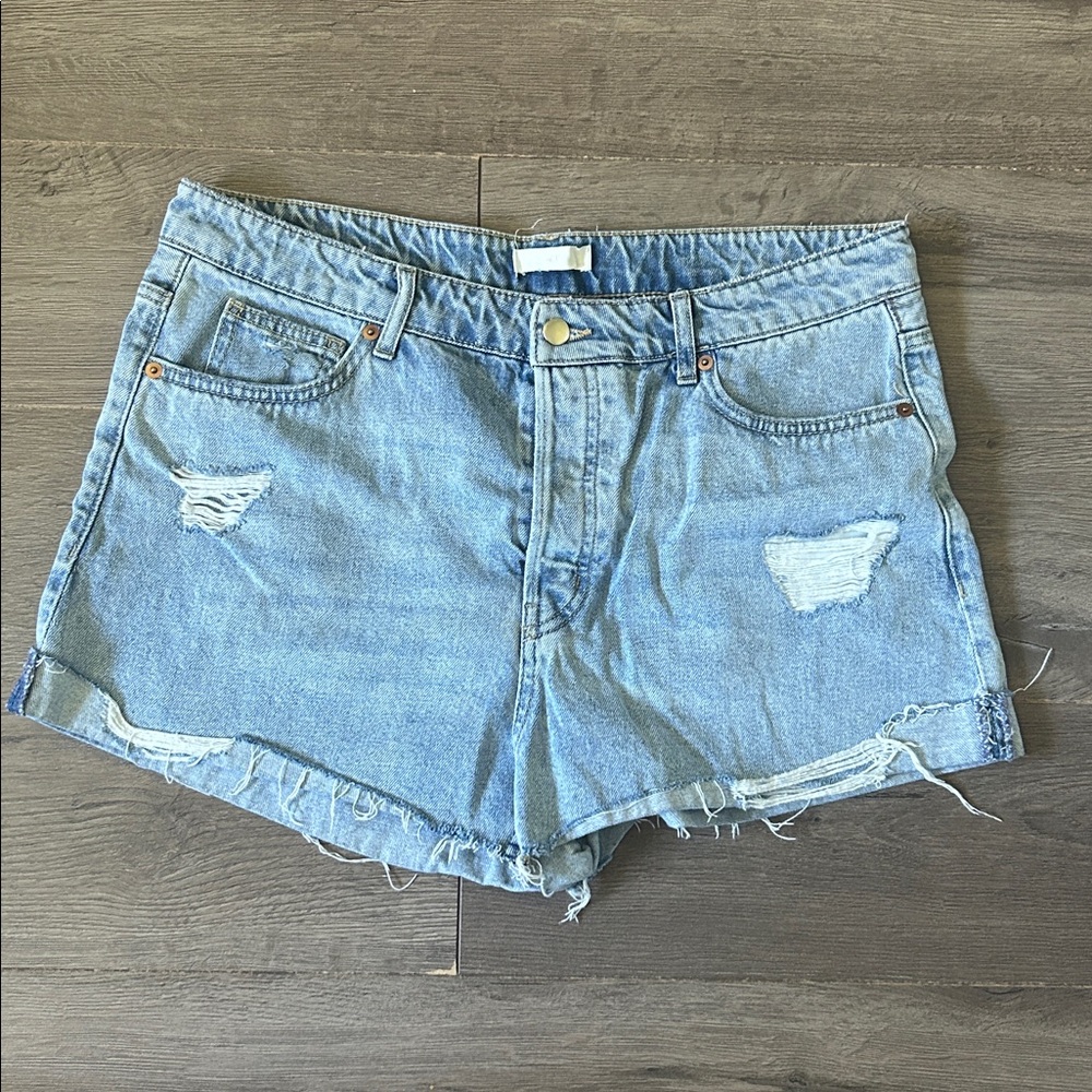 Distressed Light Blue Denim Shorts